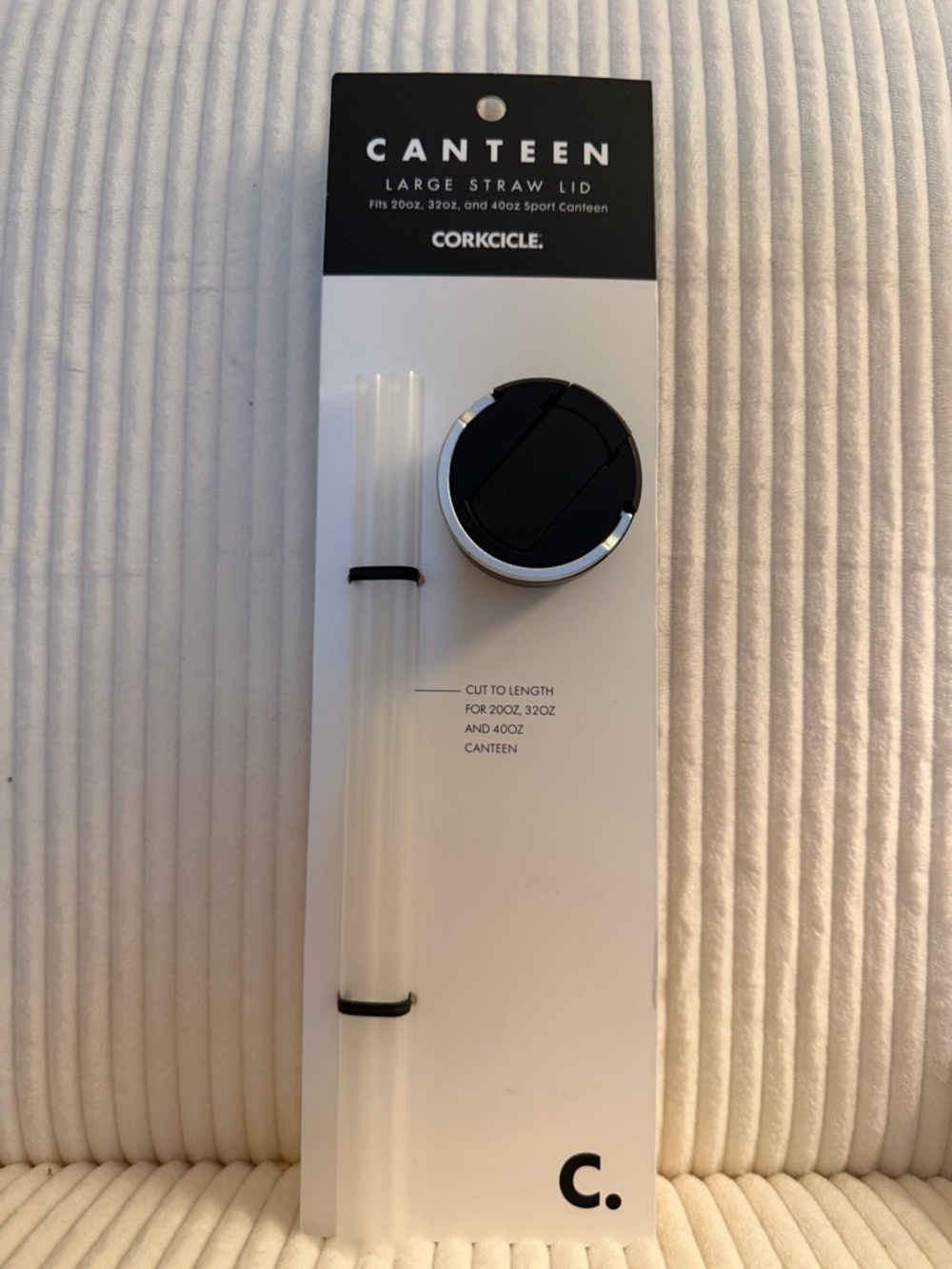 Corkcicle Canteen Large Straw Lid in Black with Silver Trim